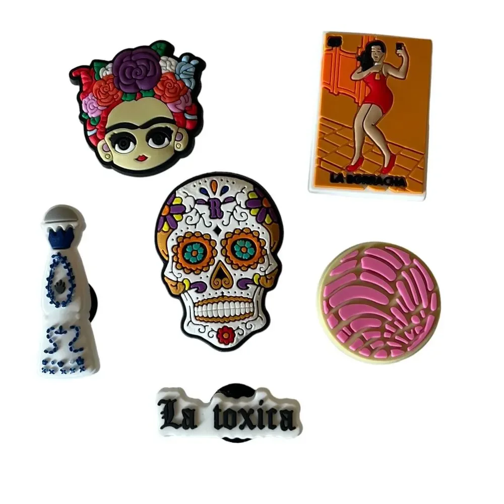 NEW Sugar Skull SHOE CHARMS 6pc for Croc Clogs Zipper Bags La Toxica Day Of Dead